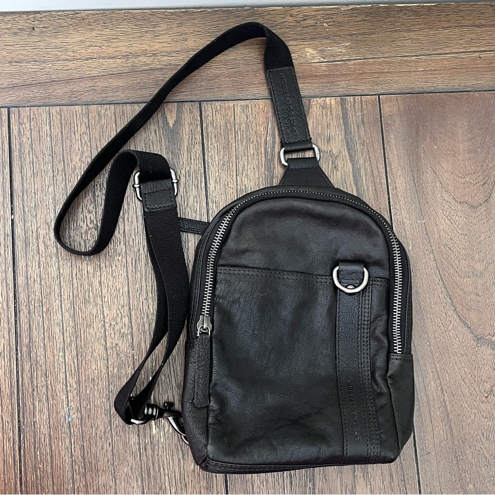 Spikes and Sparrow Black Leather Sling Bag Backpack